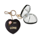 Customized PU Leather Heart Shape Makeup Mirror Keychains - Image 3