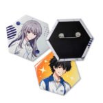 Customized hexagonal paper card badge with a chest emblem